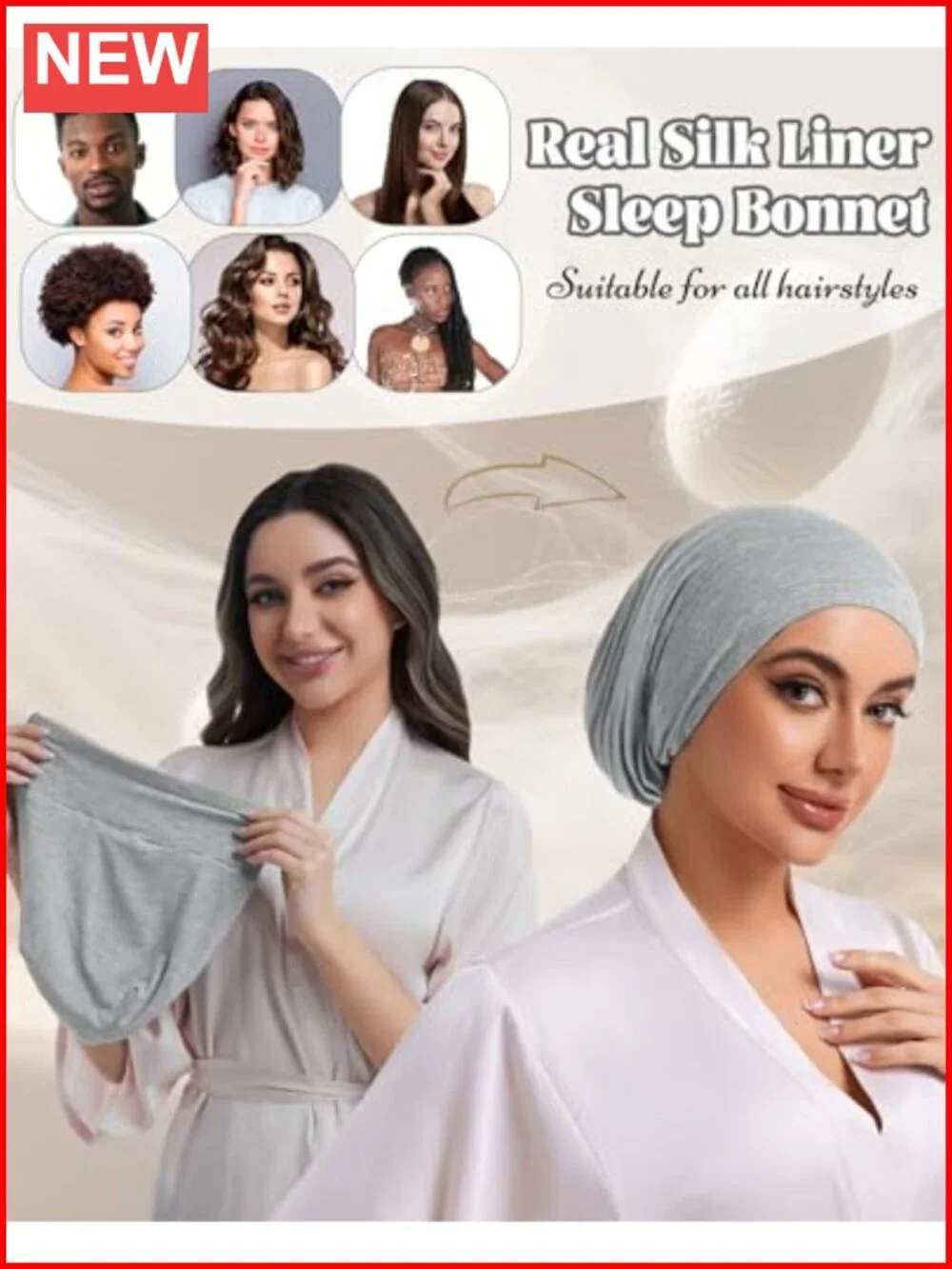 22 Momme 100% Mulberry Silk Sleep Cap Adjustable Night Bonnet for Hair Care